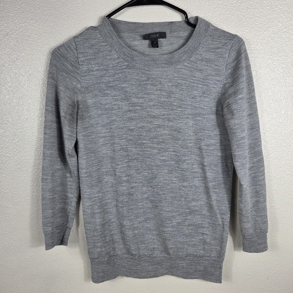 J.Crew Women's Size XS 100% Merino Wool Gray Crewneck Sweater Preppy Pullover